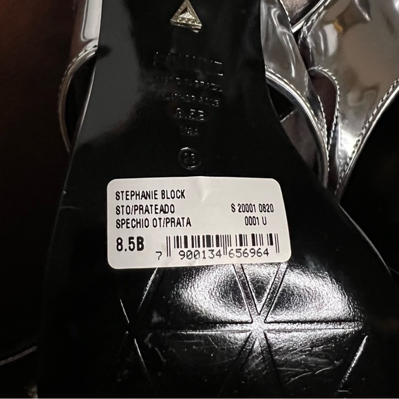 NWT SCHUTZ Stephanie Block Heels Strappy Women's Sandals Spechio Metallic Silver - Picture 7 of 10